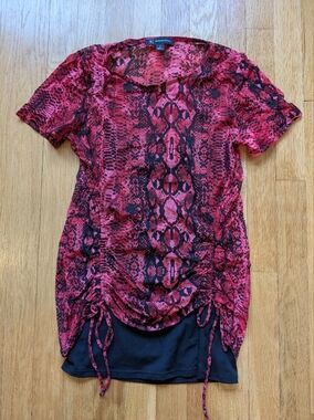 INC Red Snake-Print Ruched Women’s Top